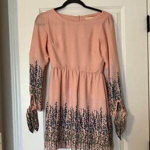 Copper Key Blush Dress with Navy and Olive Floral Pattern